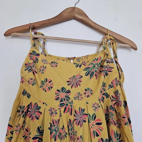 Free People Womens Indigo Molly Tunic Blouse Size XS Gilded Combo Yellow Floral - Picture 3 of 11